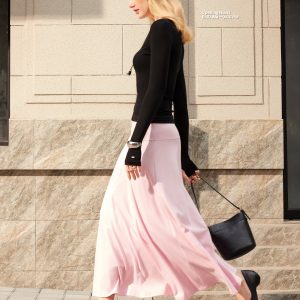 Mid Rise Flare Circle Midi Skirt with Pockets