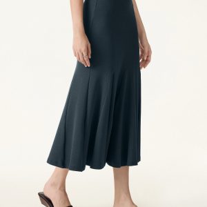 Cotton Lyocell Flowy Flared Midi Skirt