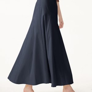 Wrinkle-Resistant Linen Blend Maxi Flare Skirt