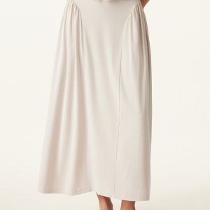 Curved Gathering Flared Midi Skirt with Pockets