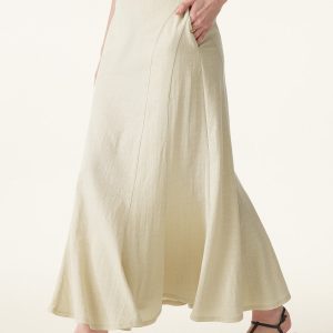 Wrinkle-resistant Cotton-linen Pull-on Midi Skirt