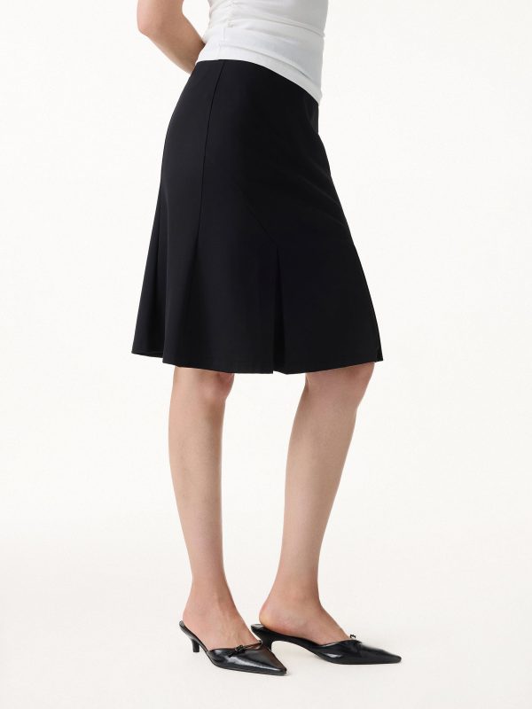 4-Way Stretch Knee Length Pleated Flare Skirt