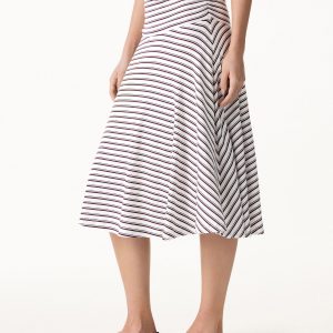 Flowy Striped Circle Flare Ruched Midi Skirt