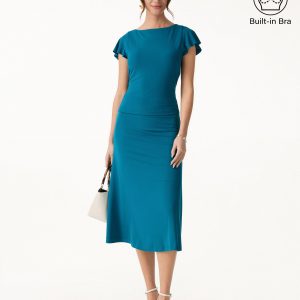 2Pcs Set SkinKiss Cowl Back Flutter Sleeve Bra Top & Pull-on Midi Skirt