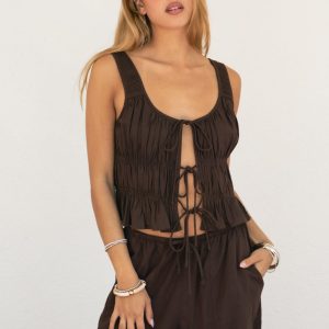 SOLSTICE Ruched Tie Front Round Neck Cami Top