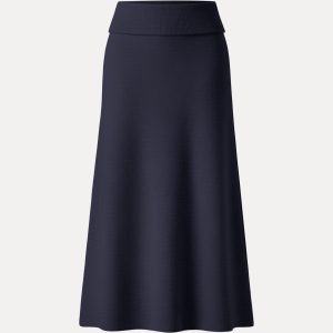 Cozy Ribbed Fold-Down Waistband A-line Maxi Skirt