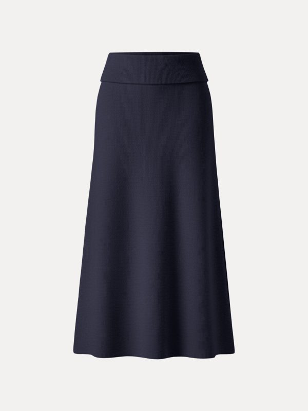 Cozy Ribbed Fold-Down Waistband A-line Maxi Skirt